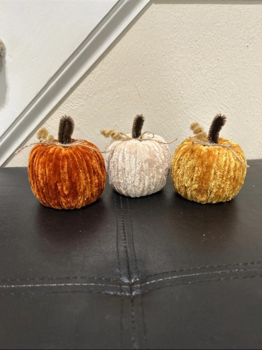 Handmade by my mom! Velvet Pumpkin Trio - Orange, Cream & Golden yellow/mustard